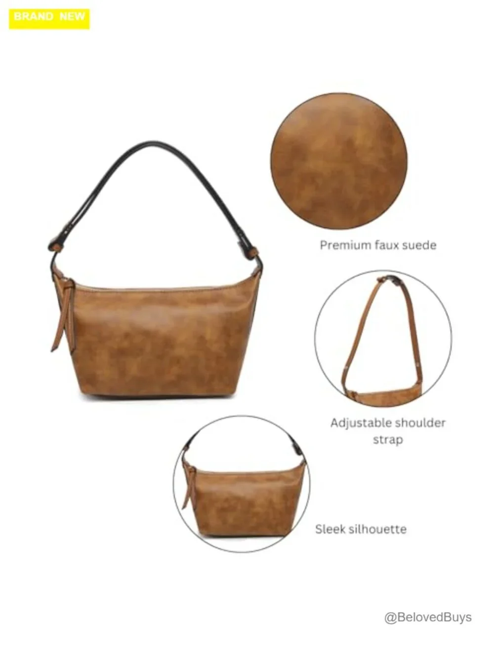 Vegan Suede Convertible Shoulder Bag Faux Suede Hobo Handbag with Adjustable